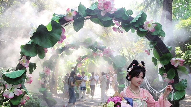 市民游客漫步在荷花市集全新打造的